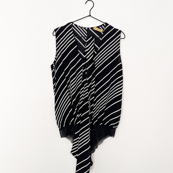 SPACE SIMONA CORSELLINI black white striped silk bodysuit with tie 42 med pre-ow - Picture 2 of 5